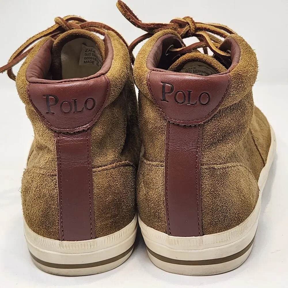 Polo Ralph Lauren Zale Tan Oiled Suede Chukka High Top Sneaker Men Size 9.5 D